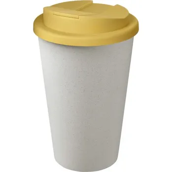 Americano® Eco 350ml recyklovaný hrnek s&nbsp;víkem odolným proti rozlití - Žlutá / Bílá