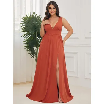Dámské šaty Maxi šaty s hlubokým výstřihem a rozparkem Barva: Oranžová, Velikost: 3XL