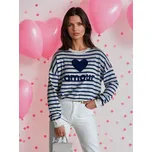 Modro-bílý pruhovaný svetr se srdíčkem NOVES MY2321 Velikost: ONE SIZE