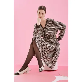 Dámské šaty Greenpoint dámské šaty se vzorem a s vázačkou černá/pudrová Velikost: 38