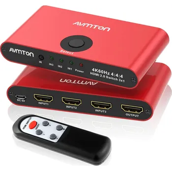 Podložka pod myš AVMTON HDMI Splitter/Switch, 3v1 Out, s dálkovým ovládáním, 4K@60Hz