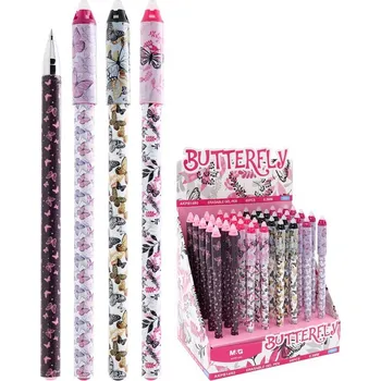 Roller gelový/gumovací M&G, Butterfly, crystal blue, 0,5mm s gumou