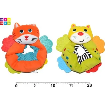 Textilní chrastítko na ruku s kousátky MAAMAA, kočička 12 cm