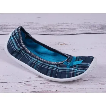 Dívčí bačkory Balerínky bačkůrky cvičky Befado 893Y087 tyrkys káro s třpytivým lemem velikost: 31