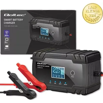 Nabíječka autobaterie Qoltec 52490 Inteligentní 12V 8A | 24V 4A Mikroprocesorová Nabíječka s LCD | Regenerace AGM GEL Baterií (Inteligentní mikroprocesorem řízená nabíječka pro nabíjení 12V baterií s LCD displejem a funkcí regenerace článků. Ideální pro AGM, GEL, Olověné bater