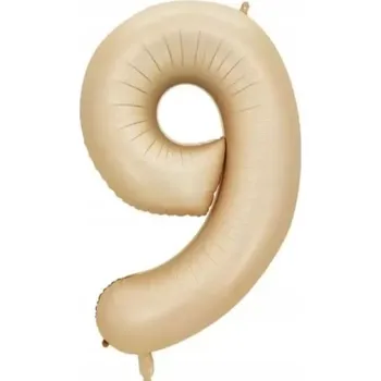Balónek BALÓN ČÍSLICE 9 DEVĚT BÉŽOVÝ FÓLIOVÝ VE TVARU ČÍSLICE 1M NAROZENINOVÁ PÁRTY