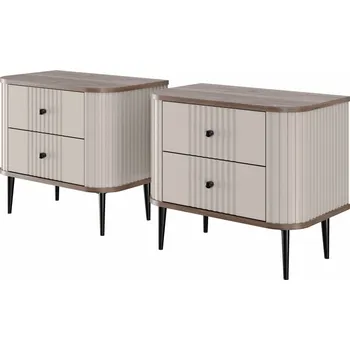 Noční stolek BOGART. Sada nočních stolků Vesper, kašmír / ořech / černé nohy