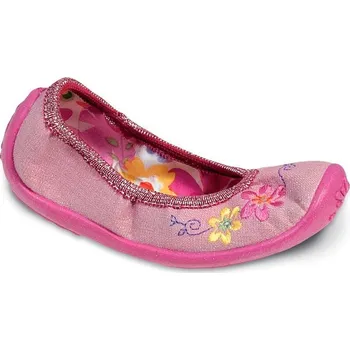 Dívčí bačkory BEFADO Balerínky bačkůrky cvičky 980X042 růžové s vyšitými kytičkami velikost: 27
