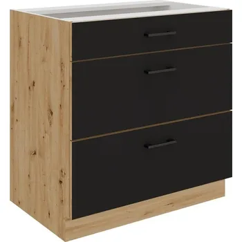 Kuchyňská skříňka Spodní skříňka se šuplíky 80 D 3S Modena Premium Box dub artisan / černý mat