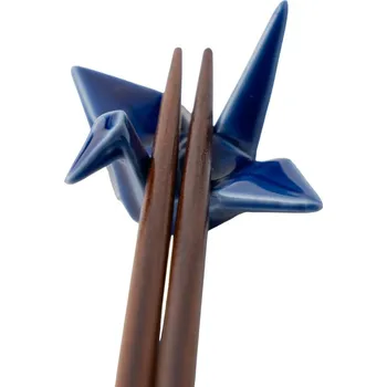 Oblázek na odložení hůlek ORIGAMI CRANE, modrá, keramika, MIJ