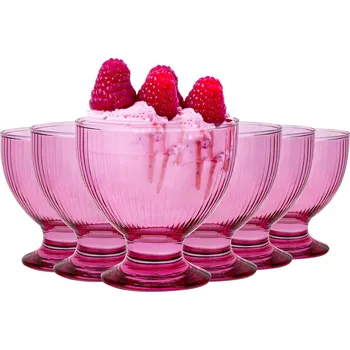 Sklenice Pohárky na dezerty A ZMRZLINU, ŽEBROVATÉ, RŮŽOVÉ, 6x500ml, POLSKÉ SKLO