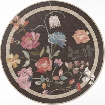 Koberec Moderní Kulatý Vinylový Koberec o průměru ⌀ 50 cm s výšivkou barevných květů