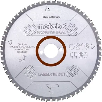 Pilový kotouč Metabo Pilový kotouč "Laminate cut Professional" 216x30 Z60 FZ/TZ 0° 628442000 free_store_pickup