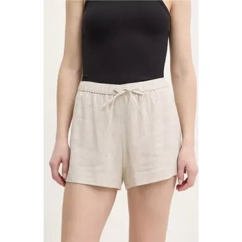 Dámské kraťasy Lněné kraťasy Abercrombie & Fitch dámské, béžová barva, hladké, high waist, KI149-5190 KI149.5190.410 80X, vel. XXS
