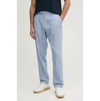 Dámské kalhoty Kalhoty s příměsí lnu Tommy Hilfiger modrá barva, MW0MW38858 05X, vel. 32/32