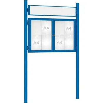 Informační tabulka Venkovní vitrína model 1000 dvoukřídlá 8 x A4, modrá, včetně sloupků a záhlaví + doprava zdarma