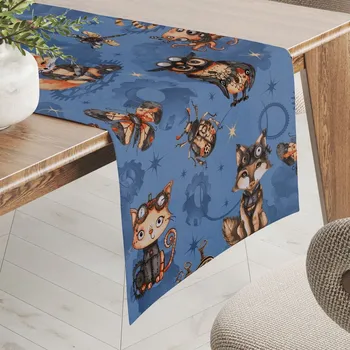 ubrus Dětský bavlněný běhoun na stůl Sandra SA-581 Zvířátka vynálezci na modrém 20x120 cm