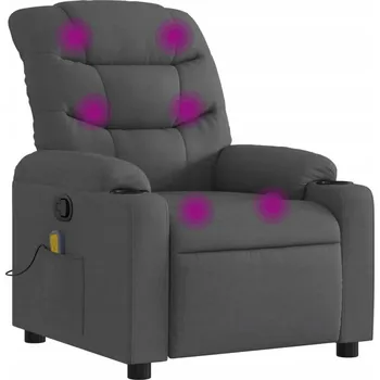 Křeslo Rozkládací masážní křeslo, tmavě šedé, potažené látkou