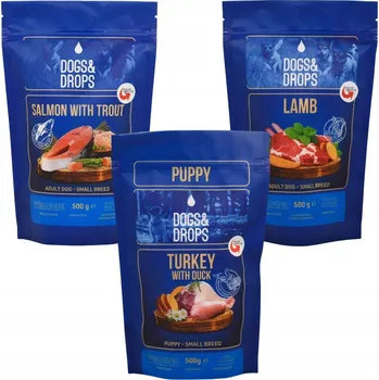 Krmivo pro psa Testovací sada suchého krmiva pro psy (jehněčí, losos, krůta) 3x500 g