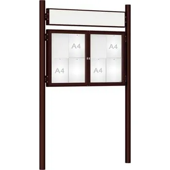 Informační tabulka Venkovní vitrína model 1000 dvoukřídlá 8 x A4, hnědá, včetně sloupků a záhlaví + doprava zdarma