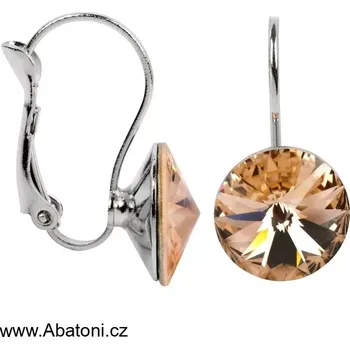 Náušnice Swarovski Elements Rivoli vlepený krystal 12mm - Ocelové náušnice visací oranžové kulaté 31300.3 Light Peach (meruňková, oranžová velmi světlá)