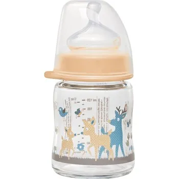 Kojenecká láhev NIP - skleněná láhev široké hrdlo 120ml kluk silikon dudlík M