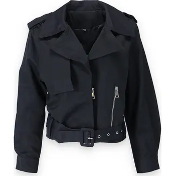 Dámský kabát Trenčkot křivák oversize B9329 barva: černá, velikost: M/L