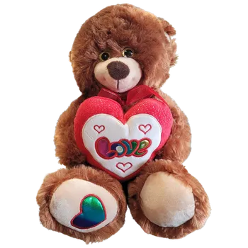 plyšák PLYŠÁKOV - Medvěd se srdcem a mašlí hnědý 30 cm
