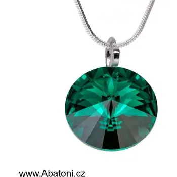 Náhrdelník Swarovski Elements Rivoli vlepený krystal 14mm - Stříbrný náhrdelník (přívěsek + řetízek) zelený kulatý 54030.3 Emerald (zelená tmavá, smaragdová, brčálová)