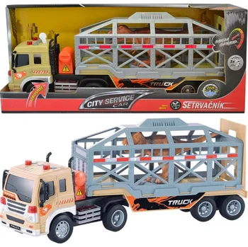 autíčko CITY SERVICE CAR - 1:16 Tahač s návěsem s klecí a dinosaurem