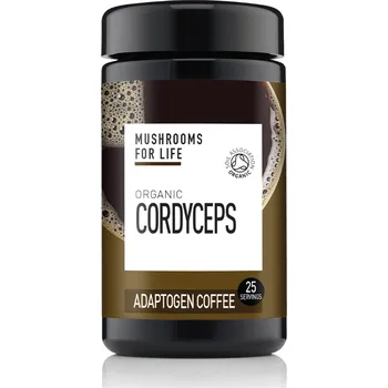 Káva Mushrooms For Life | Bio Adaptogenní instantní káva - Cordyceps Obsah: 75g - 25 dávek funkční káva pro plynulý příval energie, podporu vytrvalosti a soustředění, , bez kávové „třesavky“