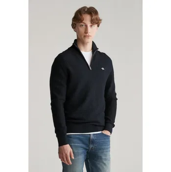 Pánský svetr SVETR GANT COTTON TEXTURED HALF ZIP BLACK