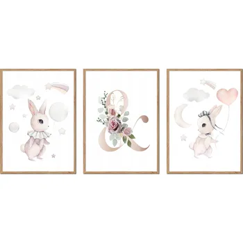 Obraz SADA 3 OBRAZŮ / PLAKÁTŮ V RÁMU – dětský symbol AND, jméno – P2651_A5