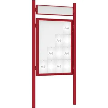 Informační tabulka Venkovní vitrína model 1000 16 x A4, červená, včetně sloupků a záhlaví + doprava zdarma