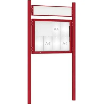 Informační tabulka Venkovní vitrína model 1000 8 x A4, červená, včetně sloupků a záhlaví + doprava zdarma