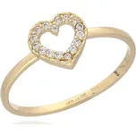 Prsten ze žlutého zlata srdíčko se zirkony