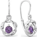 Zlaté dětské náušnice z bílého zlata s fialovým zirkonem