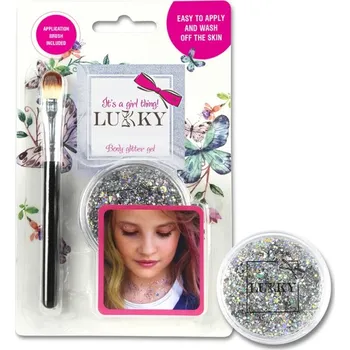 Přípravek na tvář LUKKY třpytivý tělový gel se štětcem, stříbrný