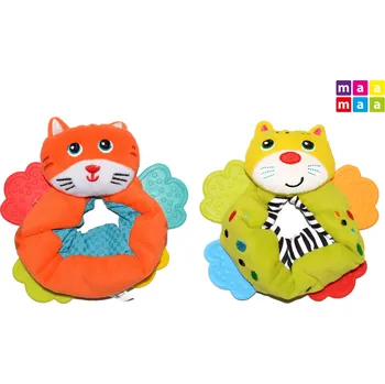 Textilní chrastítko na ruku s kousátky MAAMAA, kočička 12 cm