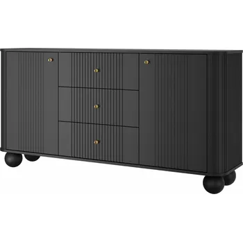 Ložnicová sestava Komoda VESPER, Černá/Zlaté úchyty/kulaté nohy