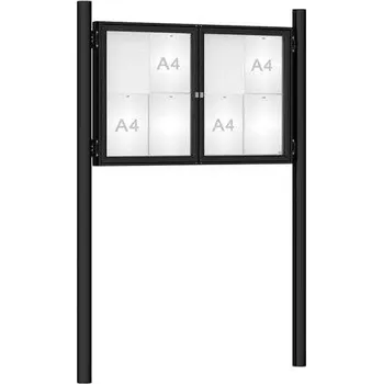 Informační tabulka Venkovní vitrína model 1000 dvoukřídlá, 8 x A4, černá, včetně sloupků + doprava zdarma