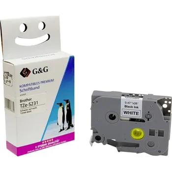 Papír pro tiskárny páska do štítkovače G&G 5BRTS231-TD kompatibilní náhradní Brother TZe-S231 Barva pásky: bílá Barva písma: černá 12 mm 8