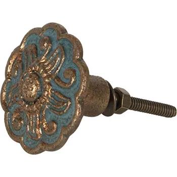 Dveřní kování Bronzovo-tyrkysová úchytka s patinou ve tvaru květiny – 4x3 cm