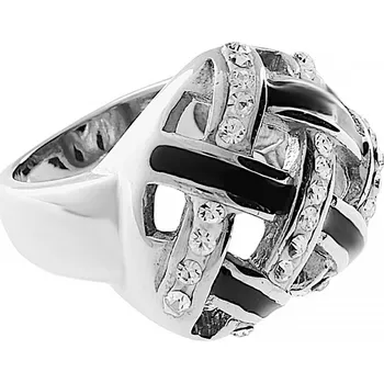 Souprava šperků MPM Dámský ocelový nerezový prsten s zirkony 5235 (velikost 52) - stříbrnočerné barvy