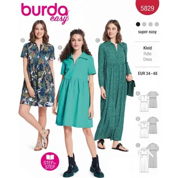 Nit Tištěný střih empírové šaty, šaty s límečkem, dlouhé šaty