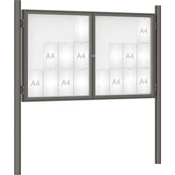Informační tabulka Venkovní vitrína model 1000 dvoukřídlá, 24 x A4, šedá PRO, včetně sloupků + doprava zdarma