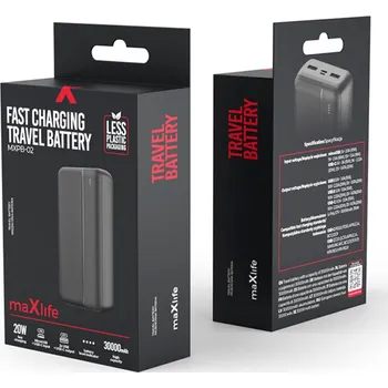 Powerbanka Externí baterie / power bank MAXLIFE - 2x USB + USB-C + Micro USB - 30000 mAh - 20W - černá