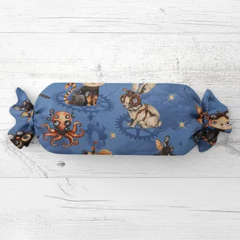 Dekorativní polštářek Dětský polštář válec bonbon Sandra SA-581 Zvířátka vynálezci na modrém 15x40 cm