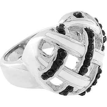 Souprava šperků MPM Dámský ocelový nerezový prsten s černými zirkony 5232 (velikost 52) - stříbrnobílé barvy