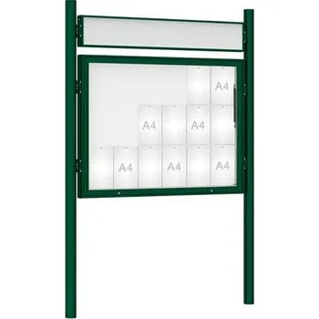 Informační tabulka Venkovní vitrína model 1000 18 x A4, zelená, včetně sloupků a záhlaví + doprava zdarma